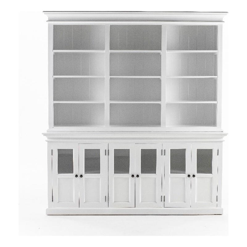 Beaumont Lane Solid Wood Hutch Unit with 12 Shelves and 6 Glass Doors in White