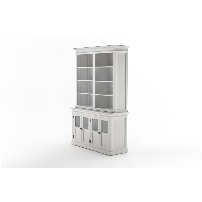 Beaumont Lane Solid Wood Hutch Unit with 8 Shelves and 4 Glass Doors in White