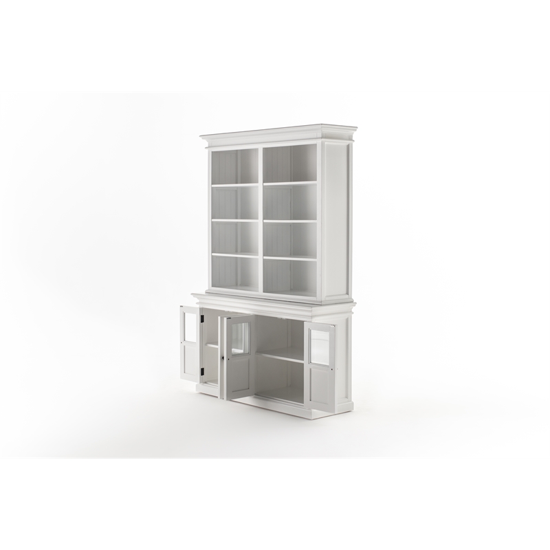 Beaumont Lane Solid Wood Hutch Unit with 8 Shelves and 4 Glass Doors in White