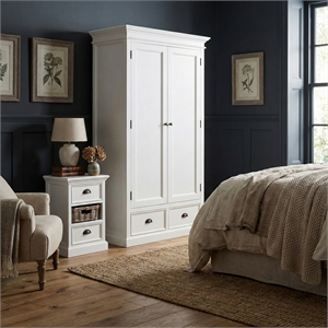 Beaumont Lane Solid Mahogany Wardrobe with Shelving and 2 Drawers in White
