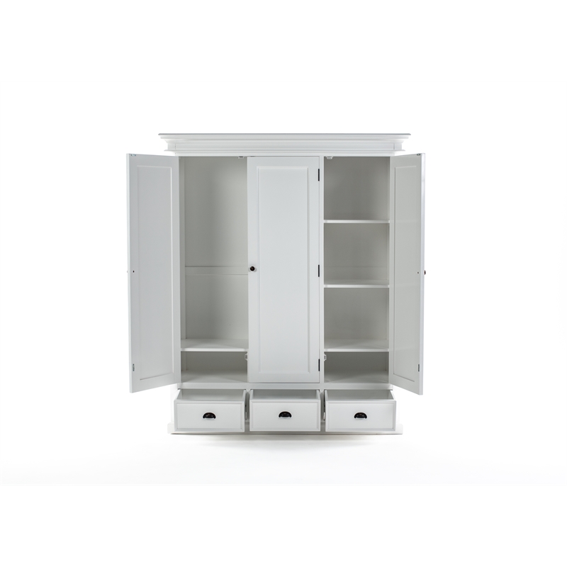 Beaumont Lane Solid Wood Wardrobe with 3 Doors and Interior Shelves in White