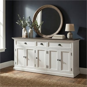 Beaumont Lane Farmhouse Buffet with 5 Doors 3 Drawers in White and Brown
