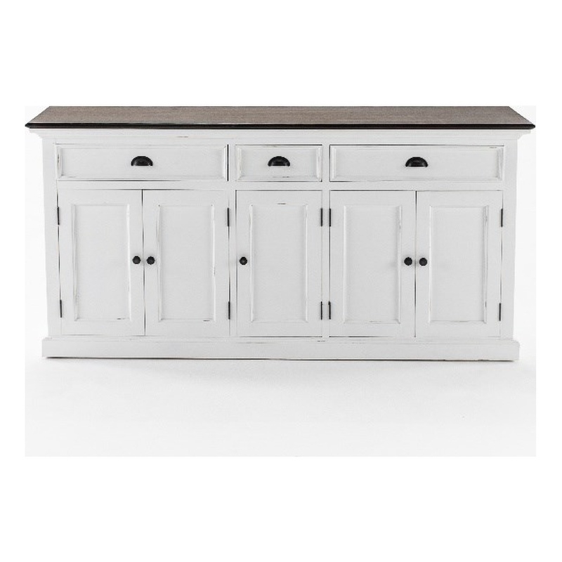 Beaumont Lane Farmhouse Buffet with 5 Doors 3 Drawers in White and Brown