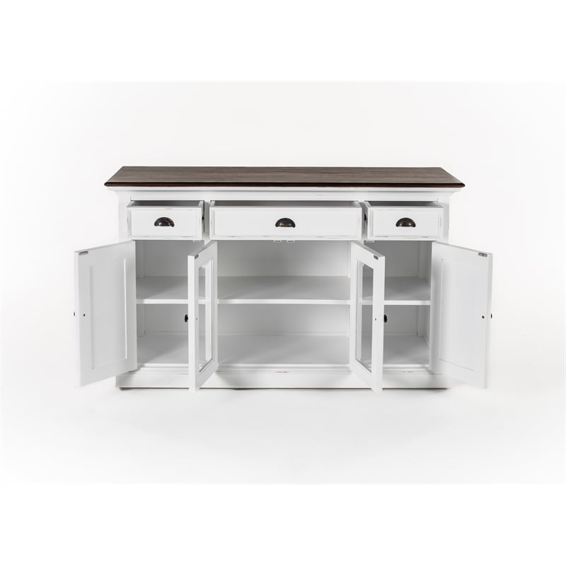 Beaumont Lane Solid Wood Buffet with 4 Doors 3 Drawers in White and Brown