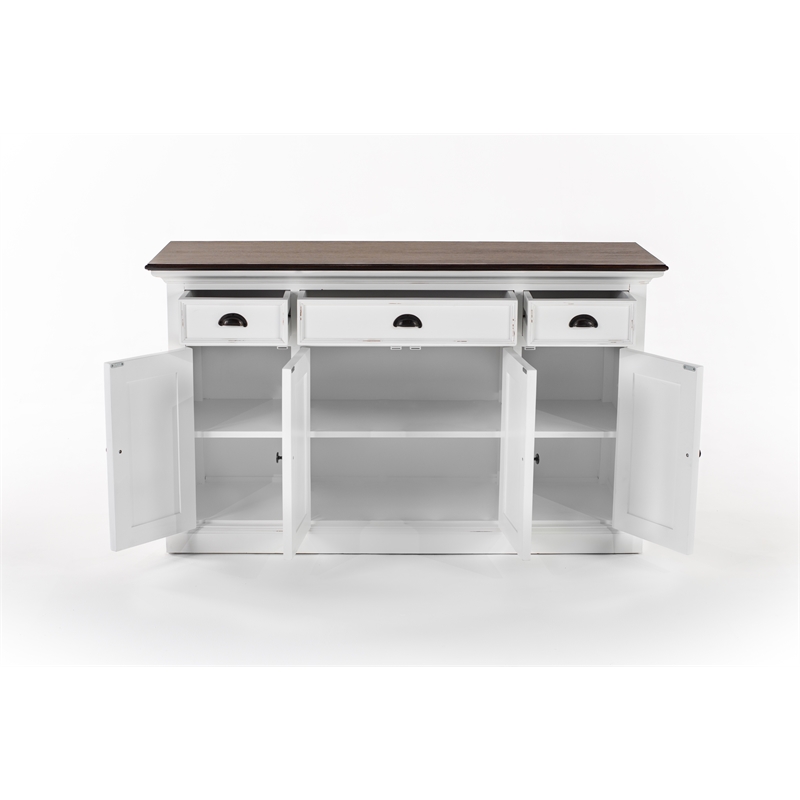 Beaumont Lane Solid Wood Buffet with 4 Doors 3 Drawers in White and Brown