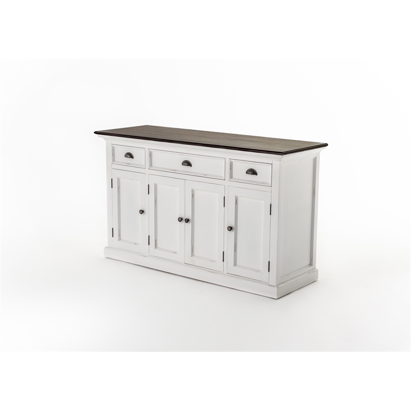 Beaumont Lane Solid Wood Buffet with 4 Doors 3 Drawers in White and Brown