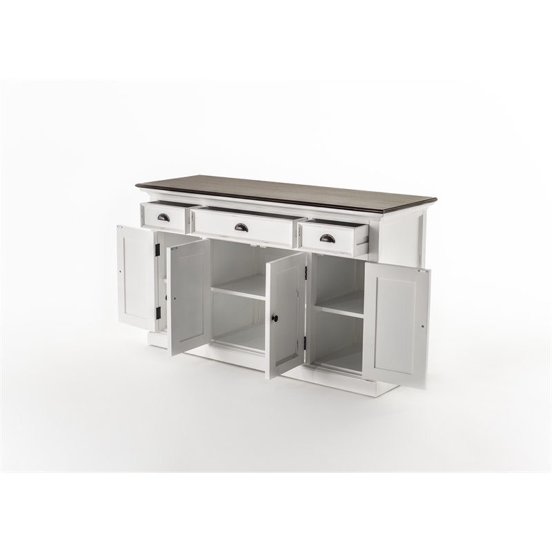 Beaumont Lane Solid Wood Buffet with 4 Doors 3 Drawers in White and Brown