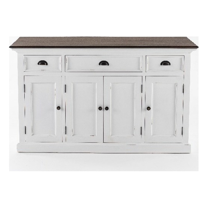 Beaumont Lane Solid Wood Buffet with 4 Doors 3 Drawers in White and Brown