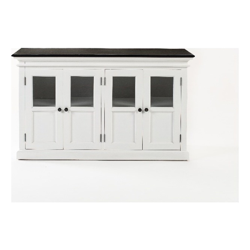 Beaumont Lane Mahogany Buffet with 4 Bevelled Glass Doors in White and Black
