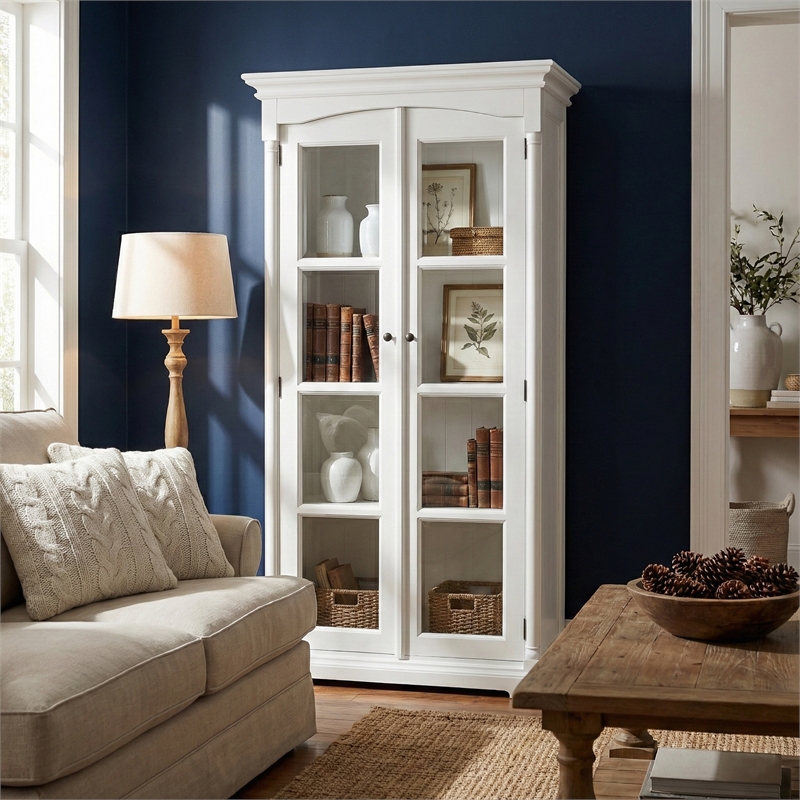 Beaumont Lane Double Vitrine Cabinet with 2 Glass Doors in White