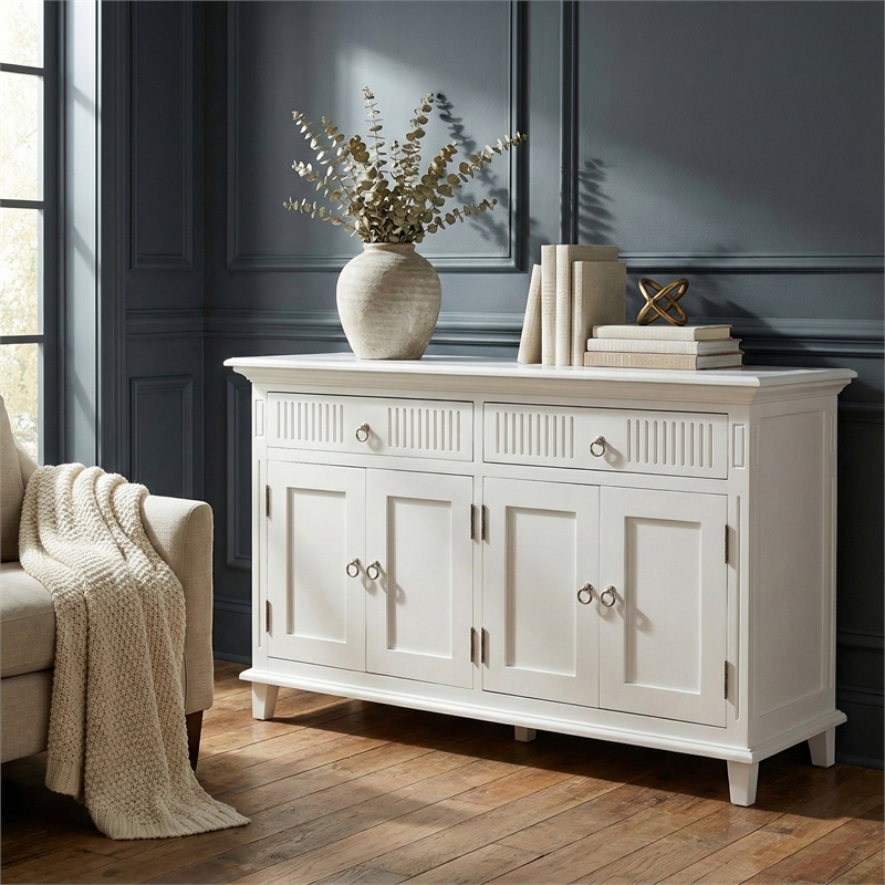 Beaumont Lane Plantation Mahogany Buffet with 4 Doors in White
