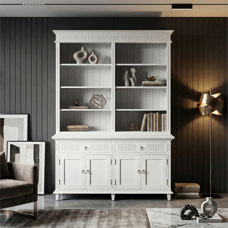 Beaumont Lane Solid Wood Hutch Bookcase Unit with Shelves and Drawers in White
