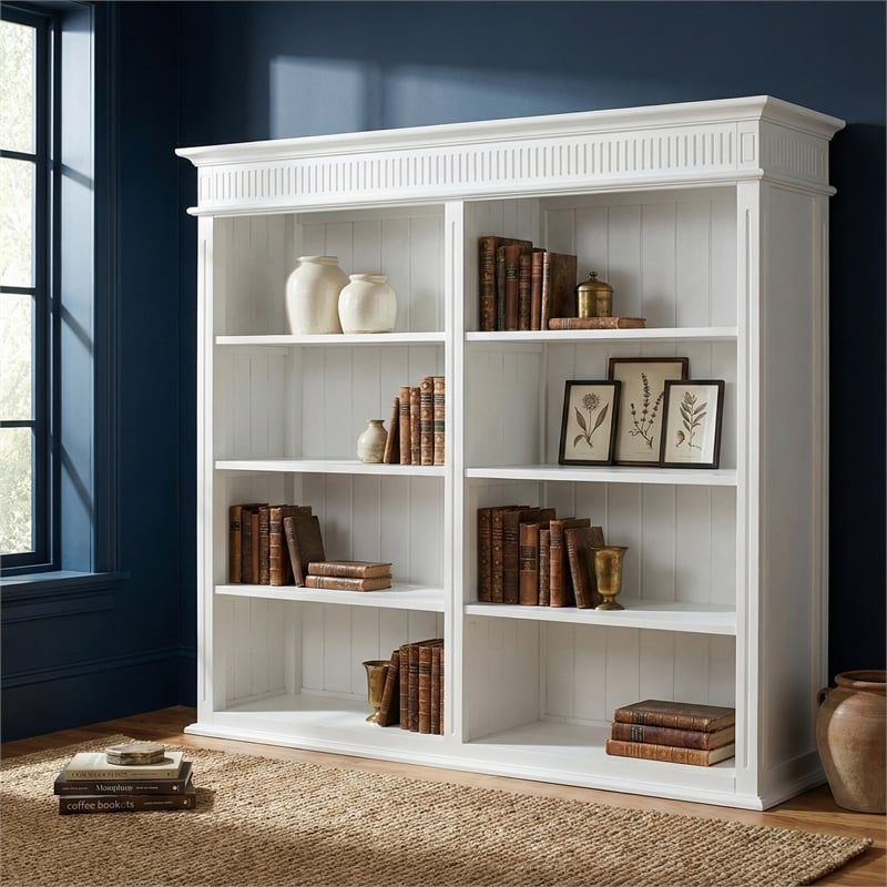 Beaumont Lane Solid Wood Hutch Bookcase Unit with Shelves and Drawers in White
