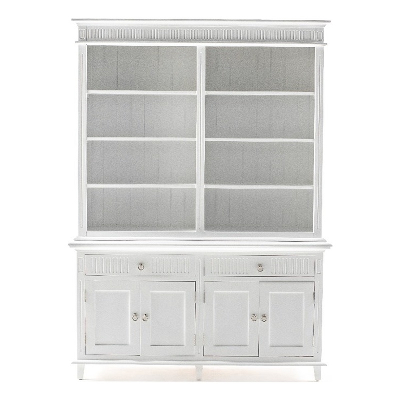 Beaumont Lane Solid Wood Hutch Bookcase Unit with Shelves and Drawers in White
