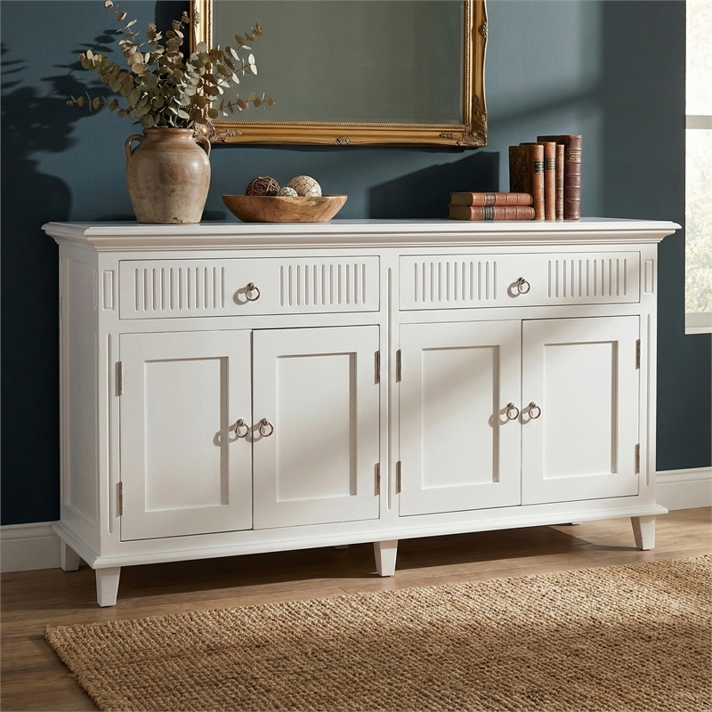 Beaumont Lane Solid Wood Hutch Bookcase Unit with Shelves and Drawers in White