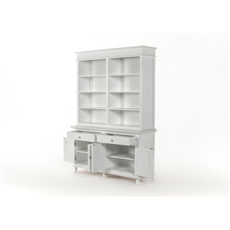 Beaumont Lane Solid Wood Hutch Bookcase Unit with Shelves and Drawers in White