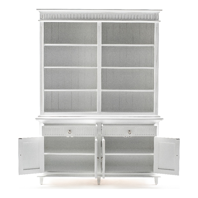 Beaumont Lane Solid Wood Hutch Bookcase Unit with Shelves and Drawers in White
