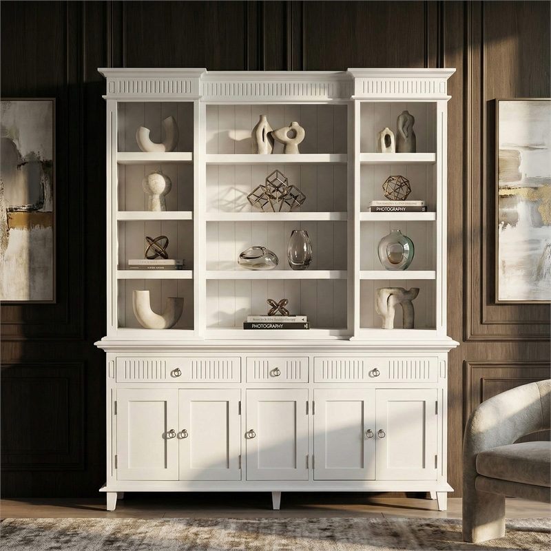 Beaumont Lane Kitchen Hutch Cabinet with 5 Doors 3 Drawers in White