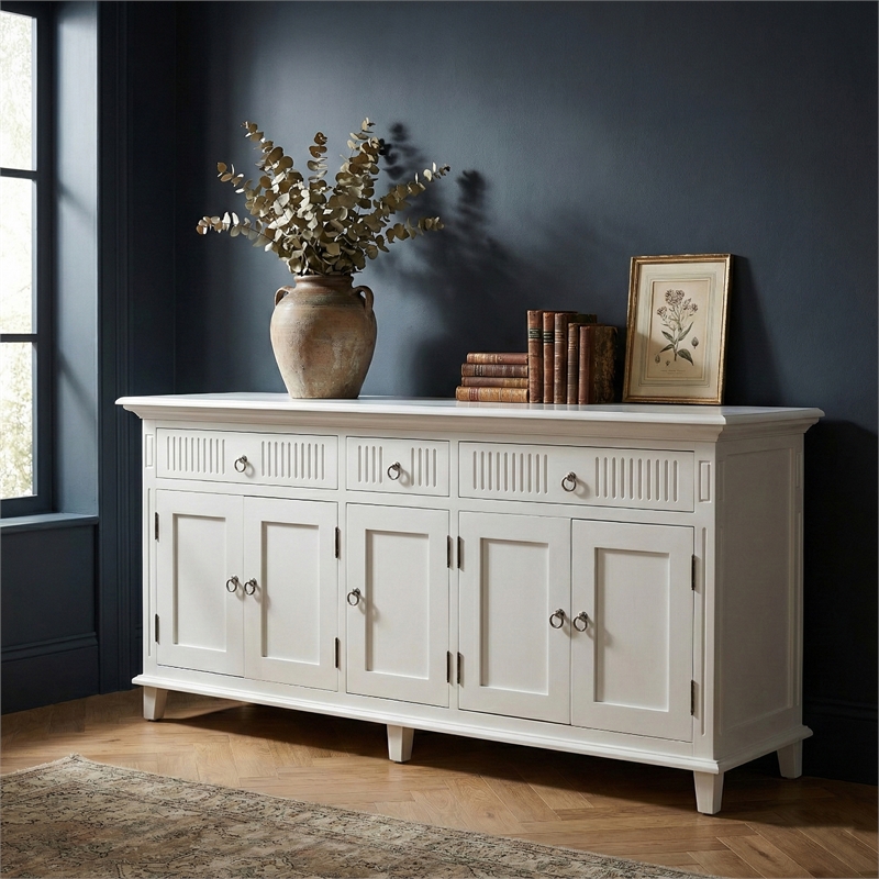 Beaumont Lane Kitchen Hutch Cabinet with 5 Doors 3 Drawers in White