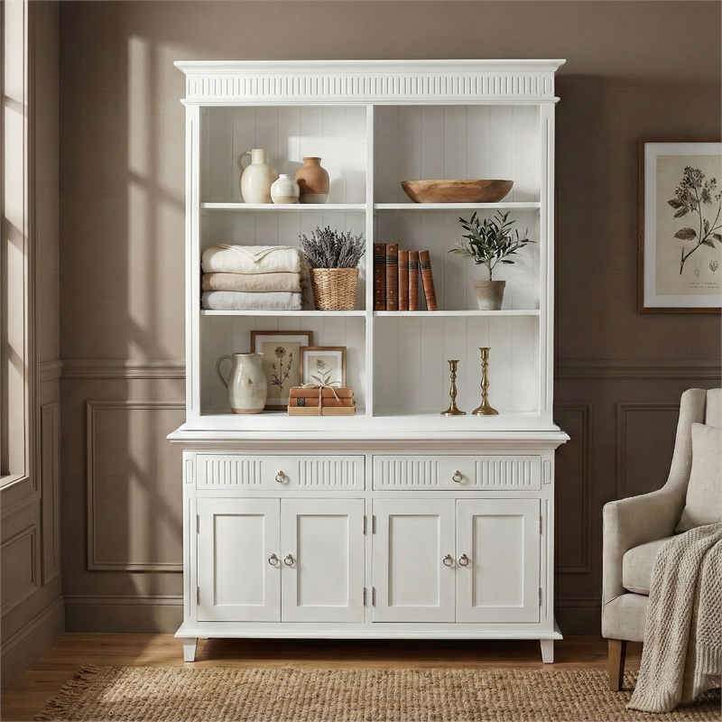 Beaumont Lane Hutch Unit with 6 Shelves and Groove Detailing in White