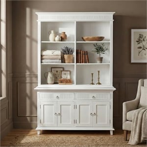 Beaumont Lane Hutch Unit with 6 Shelves and Groove Detailing in White