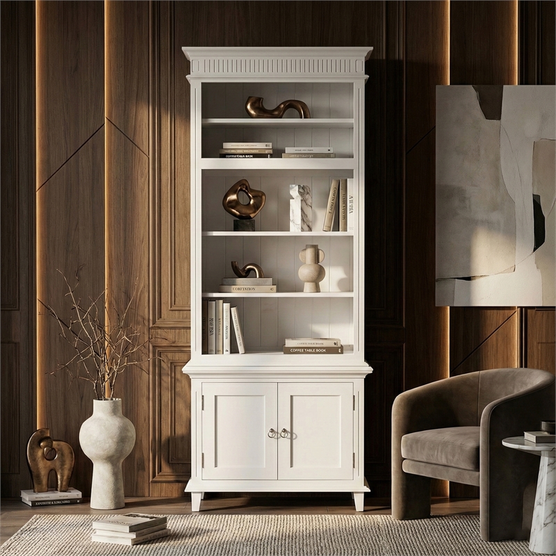 Beaumont Lane Single-Bay Solid Wood Hutch Unit with Adjustable Shelves in White