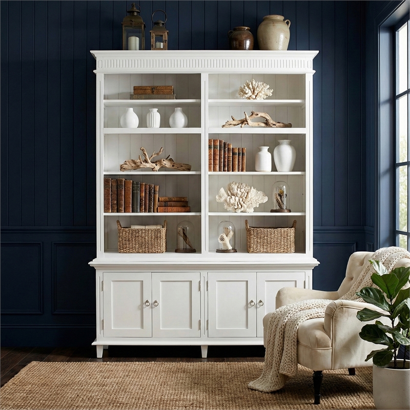Beaumont Lane Double-Bay Solid Wood Hutch Unit with Adjustable Shelves in White