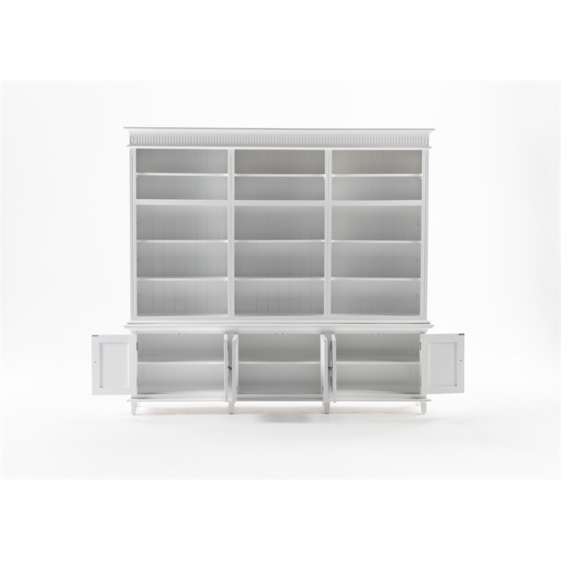 Beaumont Lane Triple-Bay Solid Wood Hutch Unit with Adjustable Shelves in White