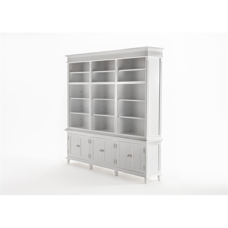 Beaumont Lane Triple-Bay Solid Wood Hutch Unit with Adjustable Shelves in White