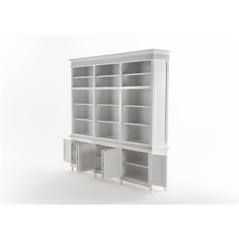 Beaumont Lane Triple-Bay Solid Wood Hutch Unit with Adjustable Shelves in White