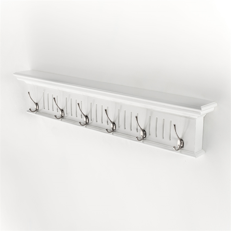 Beaumont Lane 6 Hook Grooved Solid Mahogany Coat Rack in Pure White