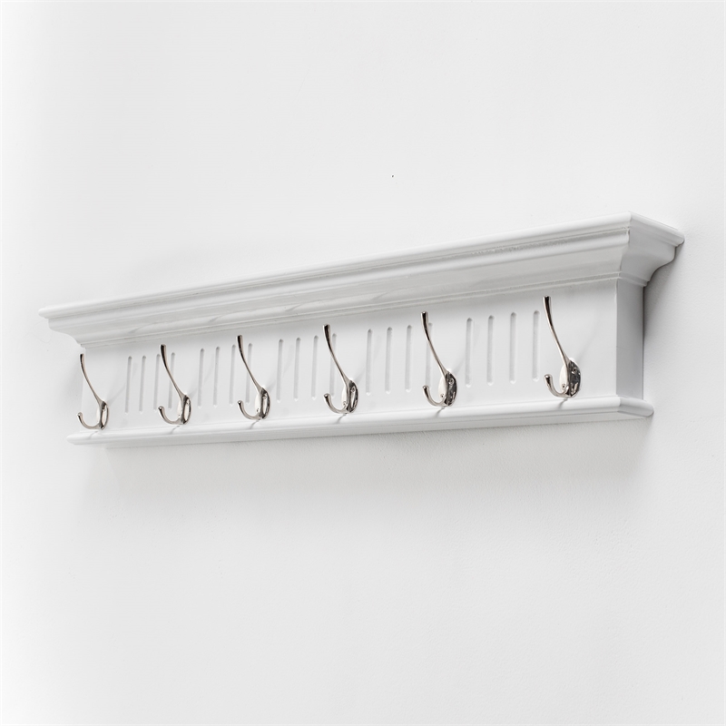 Beaumont Lane 6 Hook Grooved Solid Mahogany Coat Rack in Pure White