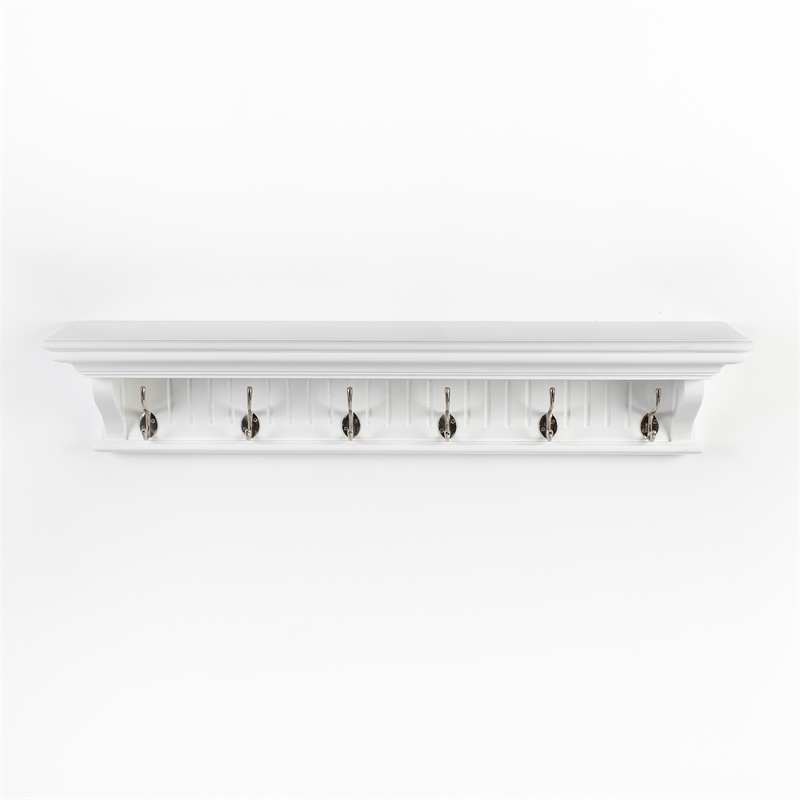Beaumont Lane 6 Hook Grooved Solid Mahogany Coat Rack in Pure White