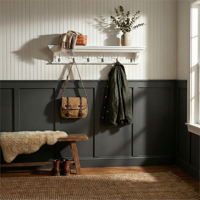 Beaumont Lane 6 Hook Grooved Solid Mahogany Coat Rack in Pure White