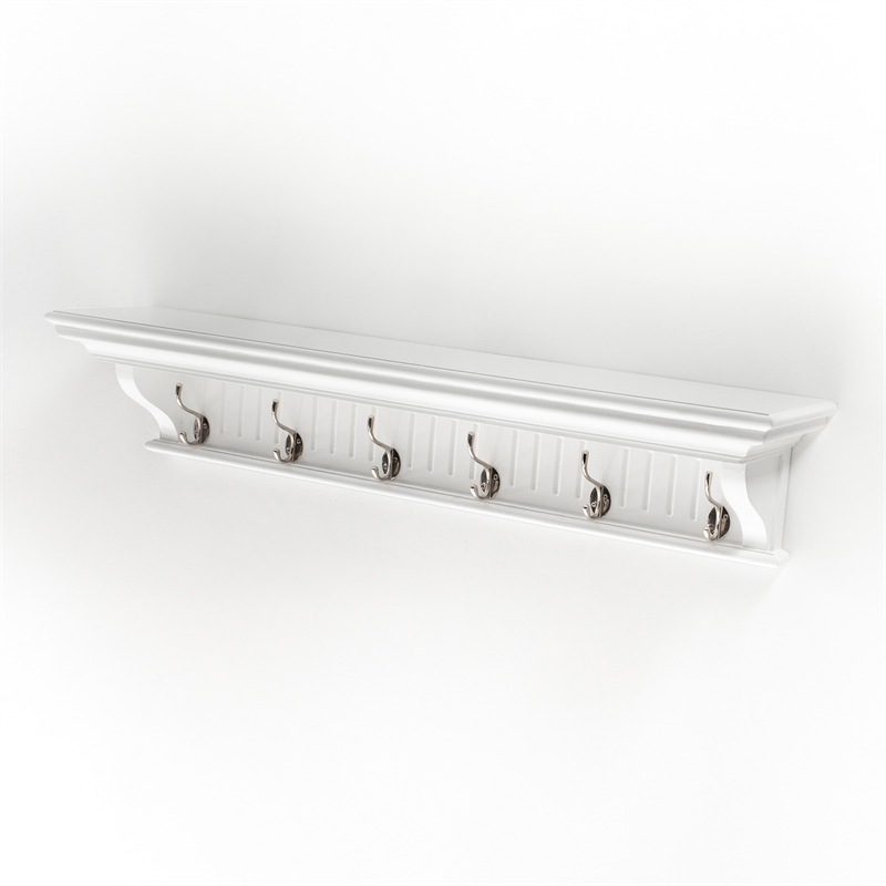 Beaumont Lane 6 Hook Grooved Solid Mahogany Coat Rack in Pure White