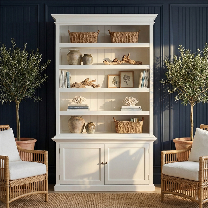 Beaumont Lane Mahogany Wood Single-Bay Hutch with 5 Shelves in White