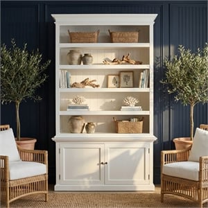 Beaumont Lane Mahogany Wood Single-Bay Hutch with 5 Shelves in White
