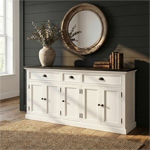 Beaumont Lane Mahogany Wood Farmhouse Buffet with 5 Doors 3 Drawers in White