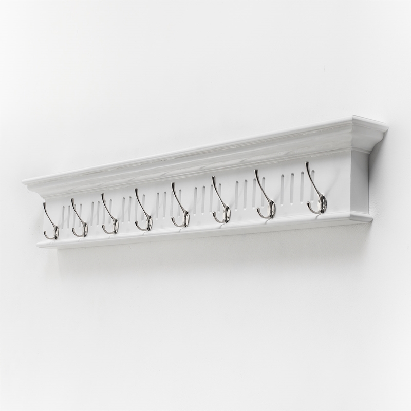 Beaumont Lane 8 Hook Grooved Solid Mahogany Coat Rack in Pure White