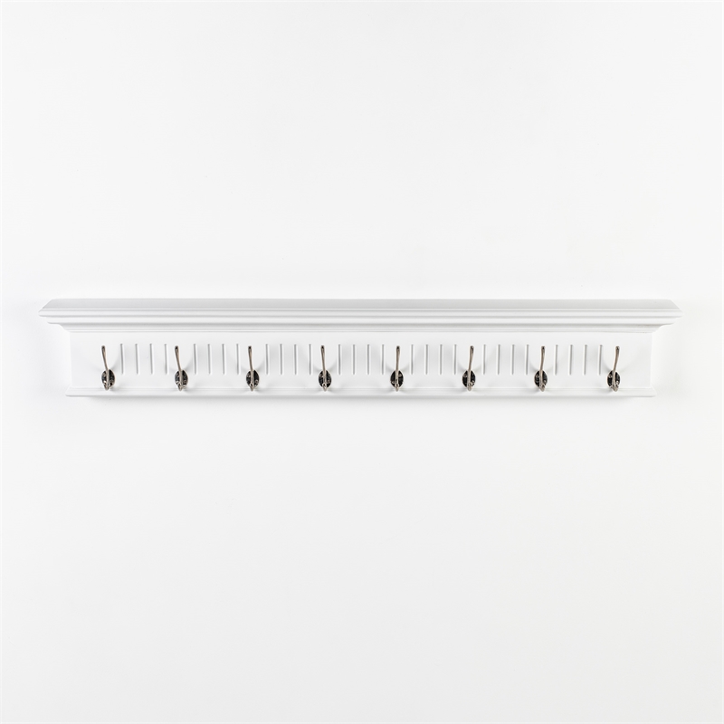 Beaumont Lane 8 Hook Grooved Solid Mahogany Coat Rack in Pure White