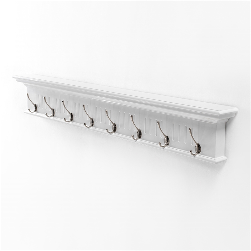Beaumont Lane 8 Hook Grooved Solid Mahogany Coat Rack in Pure White