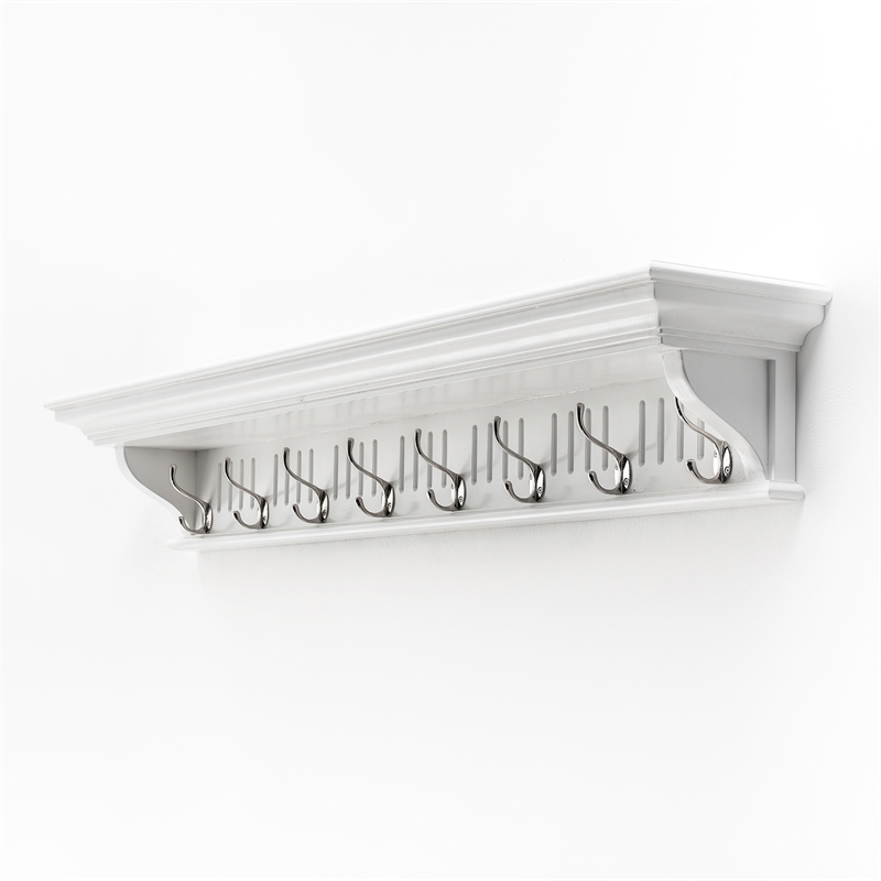 Beaumont Lane 8 Hook Grooved Solid Mahogany Coat Rack in Pure White
