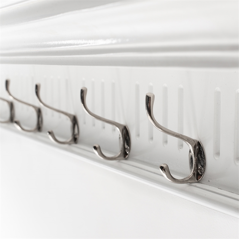 Beaumont Lane 8 Hook Grooved Solid Mahogany Coat Rack in Pure White