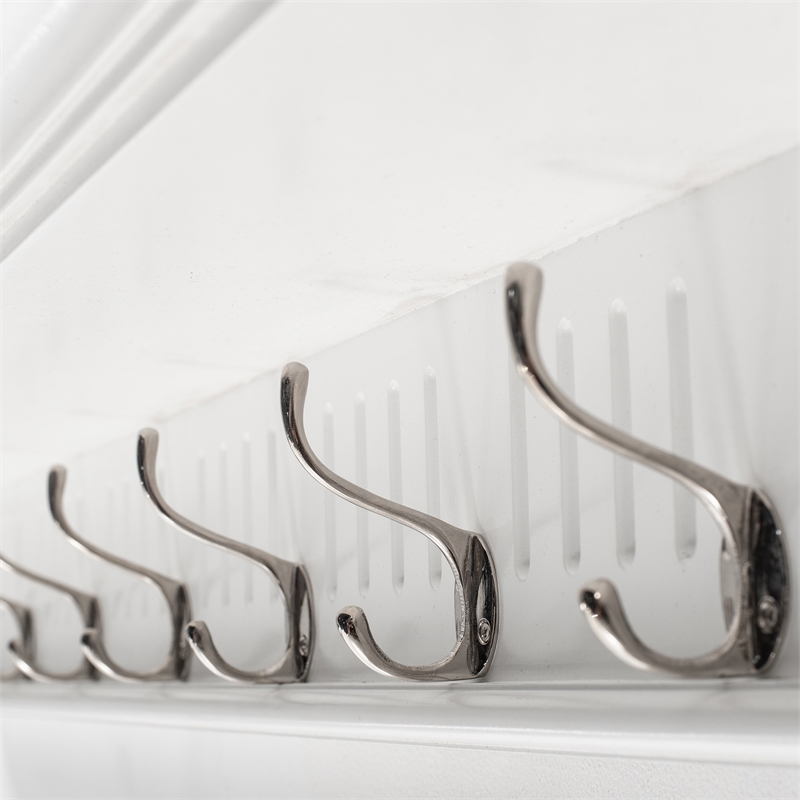 Beaumont Lane 8 Hook Grooved Solid Mahogany Coat Rack in Pure White