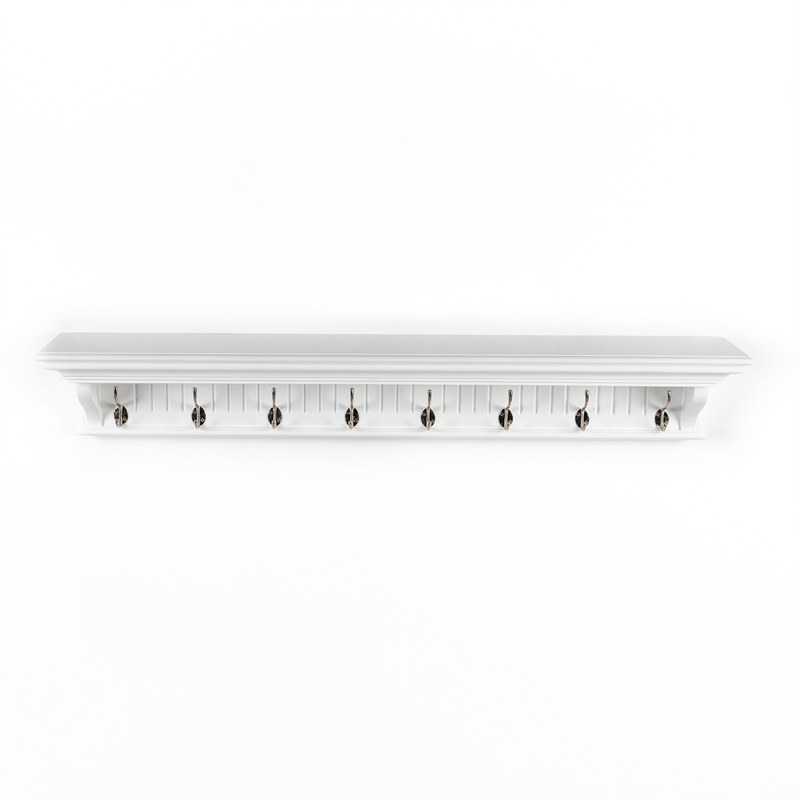 Beaumont Lane 8 Hook Grooved Solid Mahogany Coat Rack in Pure White