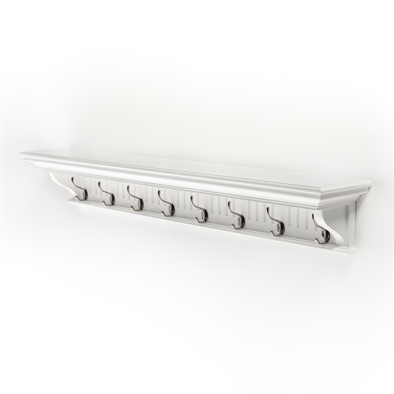 Beaumont Lane 8 Hook Grooved Solid Mahogany Coat Rack in Pure White