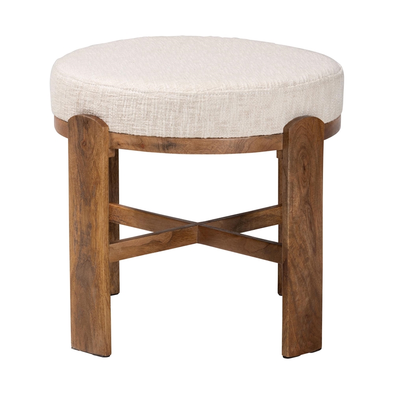 Beaumont Lane Round Fabric Ottoman Stool Mango Wood Accent Seating