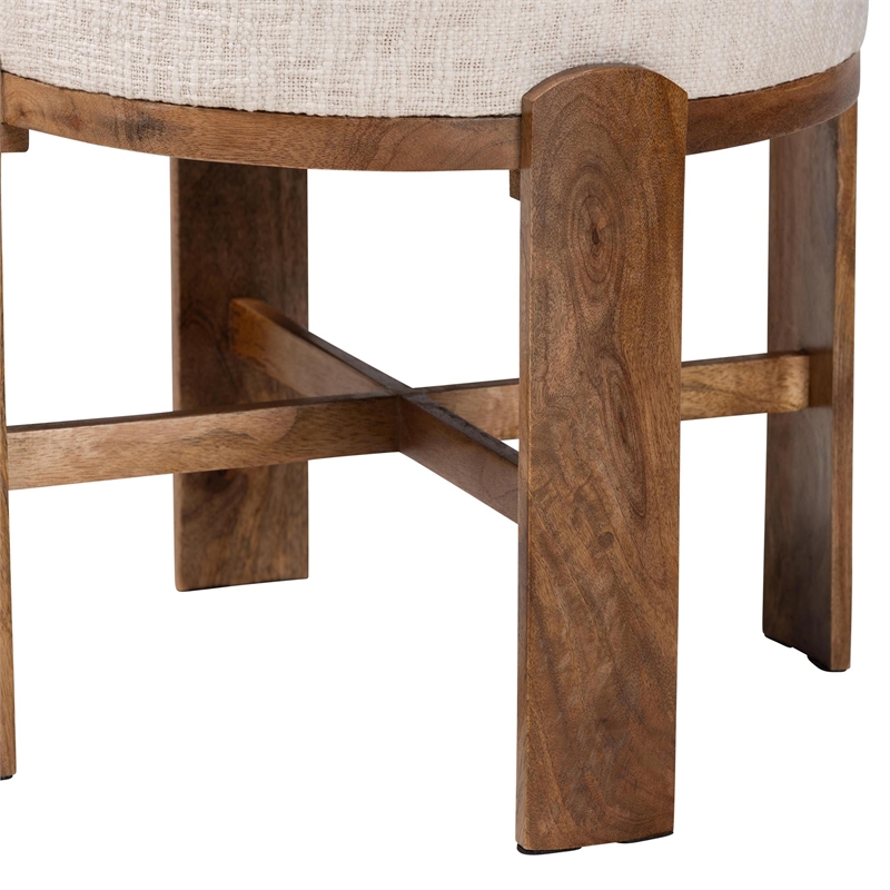 Beaumont Lane Round Fabric Ottoman Stool Mango Wood Accent Seating