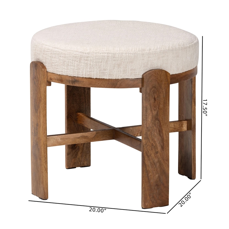 Beaumont Lane Round Fabric Ottoman Stool Mango Wood Accent Seating