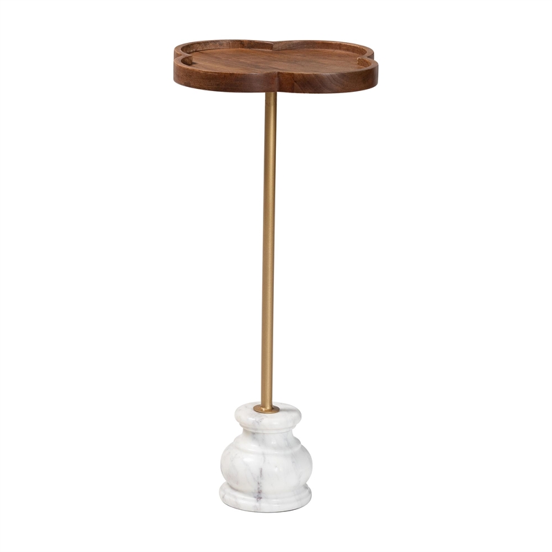 Beaumont Lane Compact Drink Table with Marble Base and Mango Wood Top